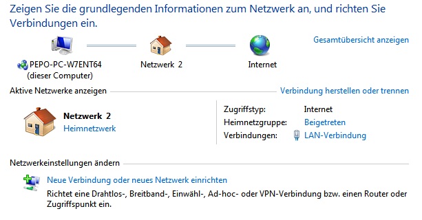 DAs Netzwerk- und Freigabecenten in Windows 7